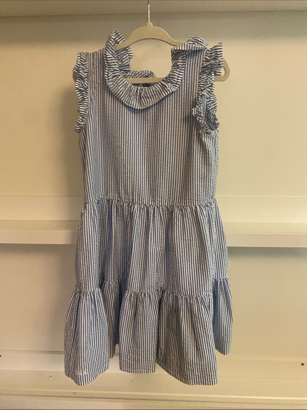 Polo by Ralph Lauren Blue and White Striped Ruffle Tiered Dress
